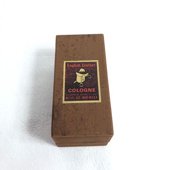 Vintage English Leather Cologne Box Collectible Wooden Storage Box Bathroom Deco - Picture 1 of 8